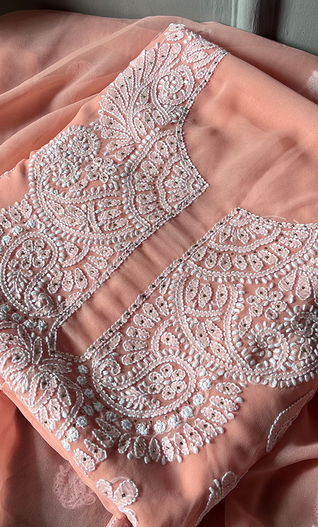Yumna Women's Lucknowi Handcrafted Faux-Georgette Chikankari Suit Material - HONC0263064