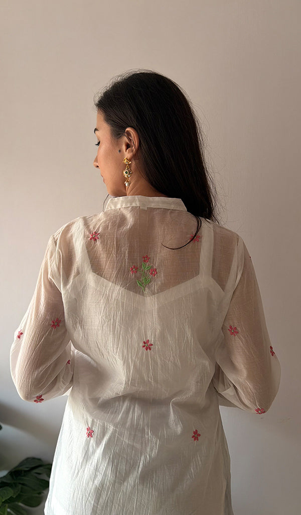 Sophia Women's Lakhnavi Handcrafted Mul Chanderi Chikankari Top - HONC0372855