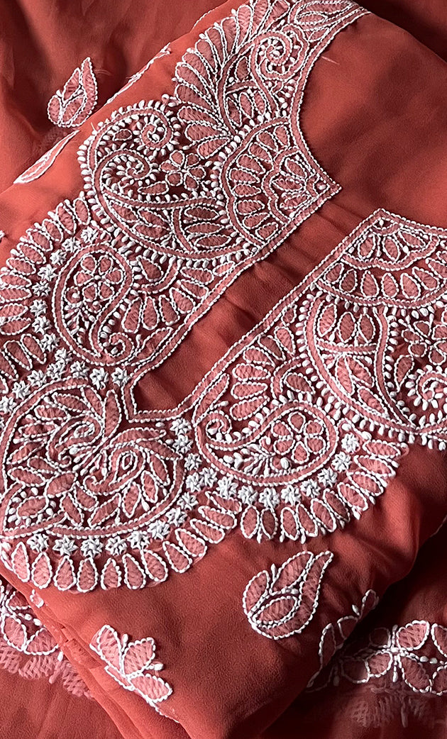 Laila Women's Lucknowi Handcrafted Faux-Georgette Unstitched  Chikankari Suit Material - HONC0330382
