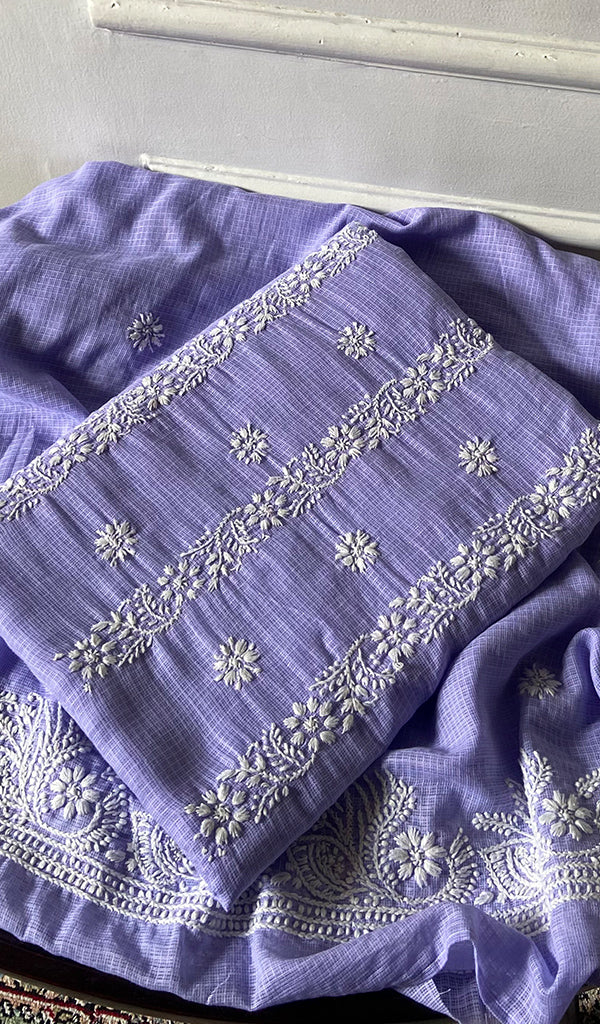 Women's Lucknowi Handcrafted Kota Cotton Chikankari Unstitched Kurta And Dupatta Set - HONC0340079