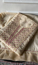 Load image into Gallery viewer, Women's Lakhnavi Handcrafted Chanderi Silk Unstitched Chikankari Full Suit - HONC0352032