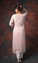 Load image into Gallery viewer, Yusra Women&#39;s Lakhnavi Handcrafted Viscose Georgette Chikankari Kurti- HONC0327253

