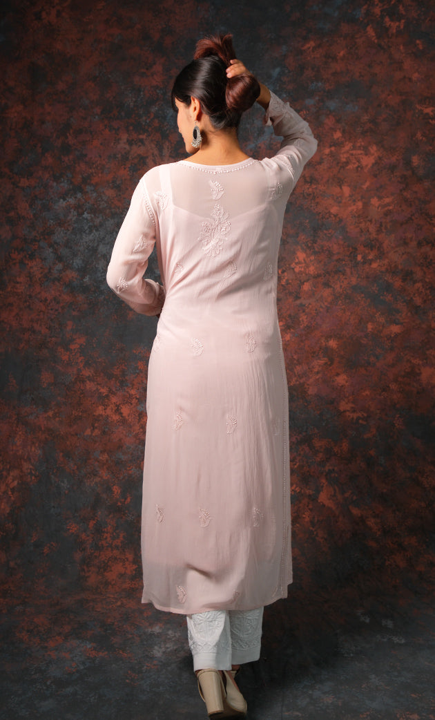 Yusra Women's Lakhnavi Handcrafted Viscose Georgette Chikankari Kurti- HONC0327253