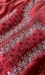 Load image into Gallery viewer, Saziya Women's Lakhnavi Handcrafted Mul Chanderi Semi - Stitched Kurta And Dupatta Set - HONC0339559