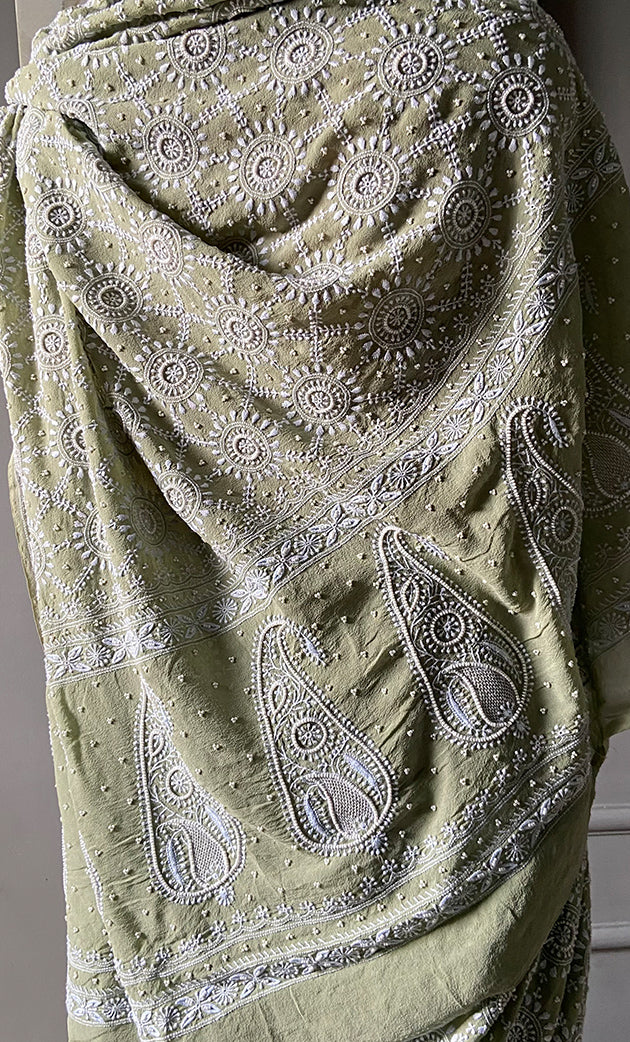 Women's Lakhnavi Handcrafted Pure Silk Georgette Chikankari - HONC0284206