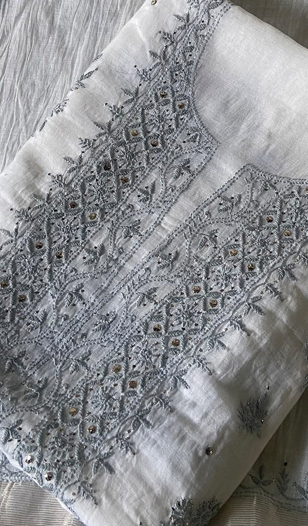 Women's Lakhnavi Handcrafted Mul Chanderi Unstitched Kurta And Dupatta Set - HONC0267142