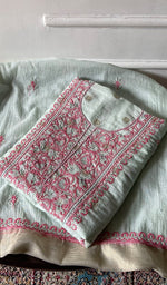 Load image into Gallery viewer, Women's Lakhnavi Handcrafted Mul Chanderi Unstitched Chikankari Full Suit - HONC03522040
