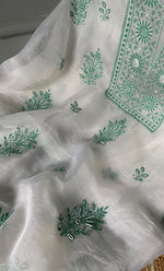 Load image into Gallery viewer, Women&#39;s Lakhnavi Handcrafted Pure Organza Chikankari Unstitched Kurta And Dupatta Set- HONC0297174
