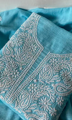 Load image into Gallery viewer, Women&#39;s Lucknowi Handcrafted Kota Cotton Chikankari Unstitched Kurta And Dupatta Set - HONC0306633
