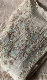 Load image into Gallery viewer, Women's Lucknowi Handcrafted Mul Chanderi Semi - stitched Chikankari Anarkali Full Set - HONC0371981