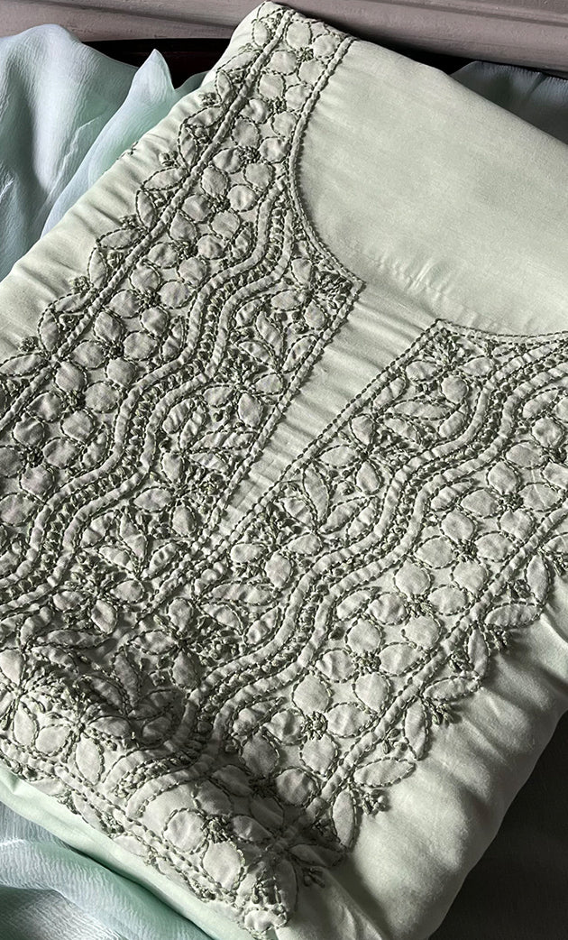 Farah Women's Lakhnavi Handcrafted Unstitched Cotton Chikankari Suit Material - HONC0265524