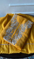 Nyla Women's Lakhnavi Handcrafted Mul Chanderi Unstitched Chikankari Kurta and Dupatta Set- HONC0353146