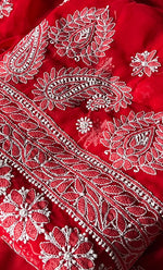 将图像加载到图库查看器中， Women's Lakhnavi Handcrafted Unstitched Faux-Georgette Chikankari Suit Material - HONC0311928