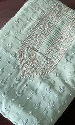 将图像加载到图库查看器中， Lucknowi Handcrafted Viscose Georgette Chikankari Unstitched Men&#39;s Kurta Fabric - HONC0264753
