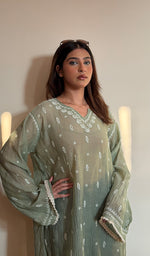 Green Pure Mul Chanderi Chikankari Stitched Short Kurti