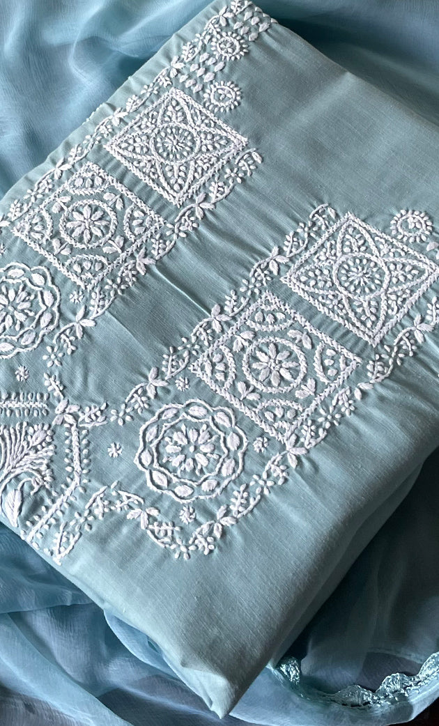 Women's Lakhnavi Handcrafted Unstitched Cotton Chikankari Suit Material - HONC03170170