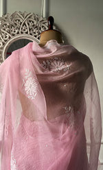 将图像加载到图库查看器中， Women's Lucknowi Handcrafted Pure Organza Silk Chikankari Saree - HONC0321771