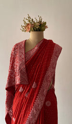 Red Pure Silk Georgette Chikankari Saree