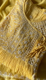 将图像加载到图库查看器中， Women's Lakhnavi Handcrafted Mul Chanderi Semi - Stitched Angrakha And Dupatta Set - HONC0328325