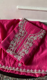 Load image into Gallery viewer, Nyla Women's Lakhnavi Handcrafted Mul Chanderi Unstitched Chikankari Full Suit Material - HONC0352599