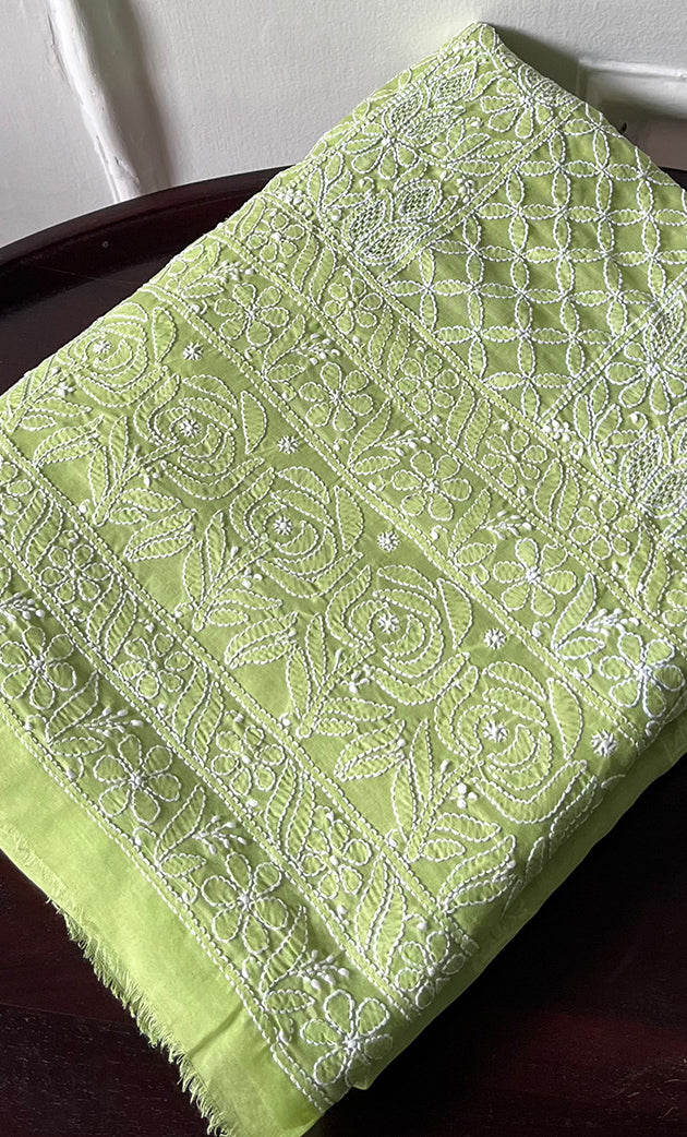 Women's Lakhnavi Handcrafted Cotton Chikankari Unstitched Kurti Fabric - HONC0298530