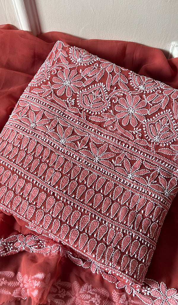 Women's Lucknowi Handcrafted Faux-Georgette Chikankari Suit Material - HONC0263425