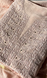 Load image into Gallery viewer, Women's Lucknowi Handcrafted Chanderi Silk Unstitched Chikankari Full Suit Material - HONC0287068
