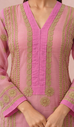 Gul Women's Lakhnavi Handcrafted Organza Chikankari Anarkali Dress- HONC040020