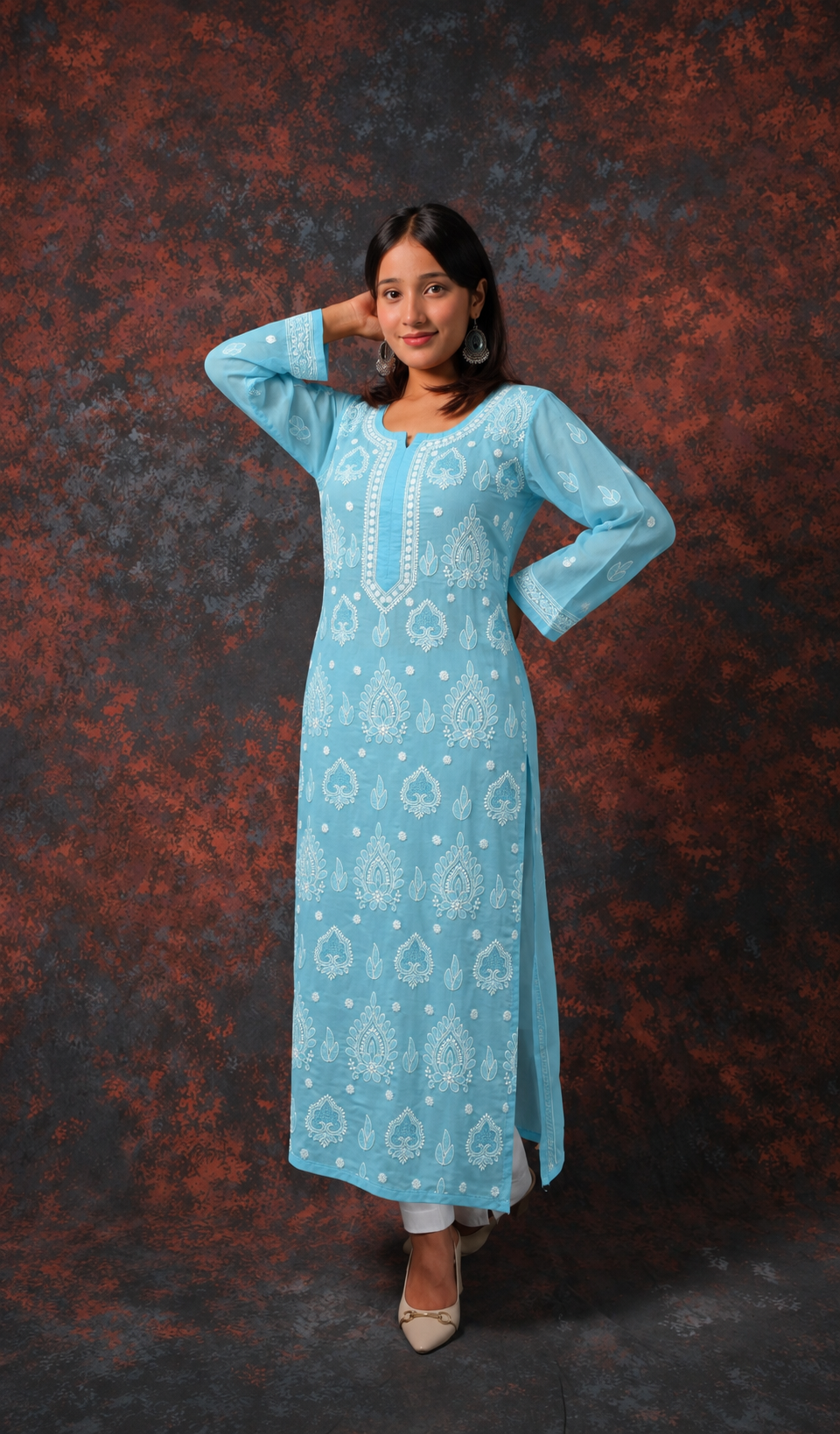 Women's Lucknowi Handcrafted Cotton Chikankari Kurti- HONC0392302