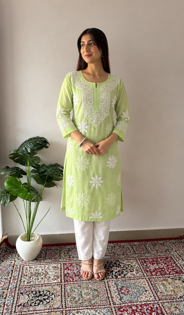 Aafia Women's Lucknowi Handcrafted Cotton Chikankari Kurti - HONC0162964