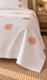 Lakhnavi Handcrafted Cotton Chikankari Bedsheet Set - HONC0379438