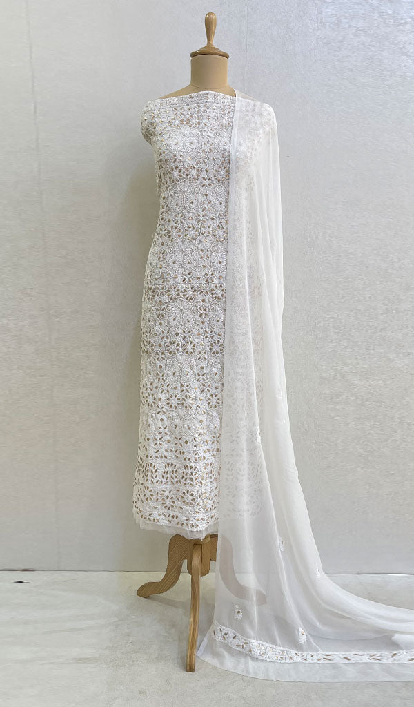 Women's Lucknowi Handcrafted Faux-Georgette Chikankari Suit Material - HONC089260