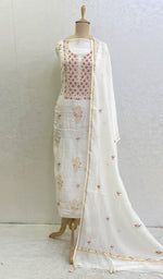 Load image into Gallery viewer, Women&#39;s Lakhnavi Handcrafted Mul Chanderi Chikankari Kurta  And Dupatta Set- Honc0106303
