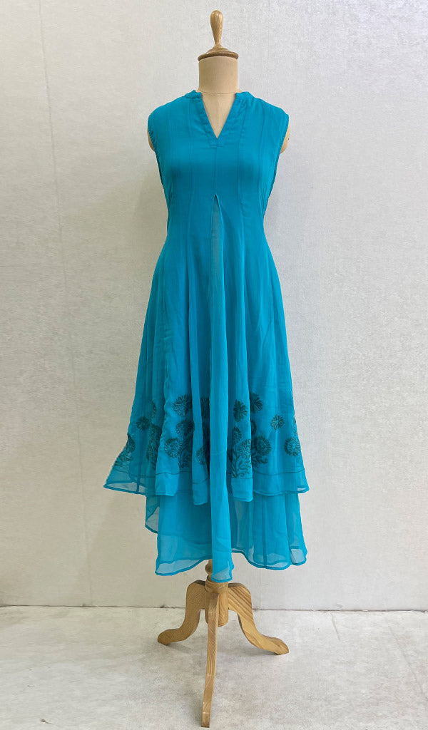 sabia Women's Lakhnavi Handcrafted Faux-Georgette Chikankari Dress - HONC0137225