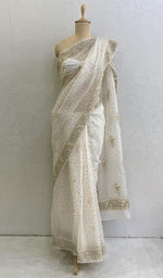 Load image into Gallery viewer, Women&#39;s Lucknowi Handcrafted Pure Organza Silk Chikankari Saree - HONC0107609