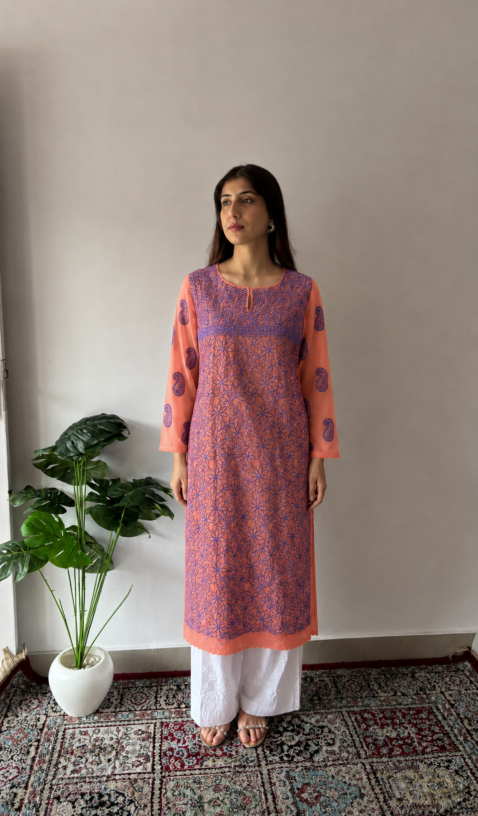 Women's Lakhnavi Handcrafted Faux-Georgette Chikankari Kurti - n1556