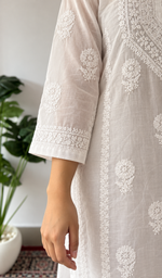Women's Lucknowi Handcrafted Muslin Chikankari Kurti - HONC0149461
