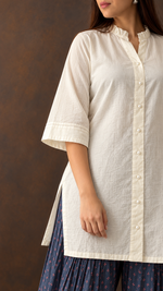 Women's Lakhnavi Handcrafted Cotton Chikankari Top And Palazzo Set - HONC012816