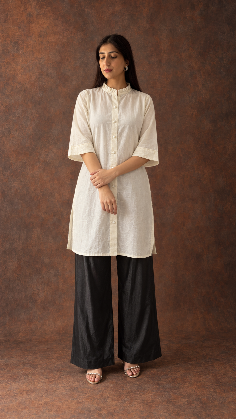 Women's Lakhnavi Handcrafted Cotton Chikankari Top And Palazzo Set - HONC013654