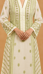 Women's Lakhnavi Handcrafted Organza Chikankari Anarkali Dress- HONC040028
