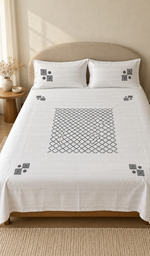 Lakhnavi Handcrafted Cotton Chikankari Bedsheet Set - HONC0394517