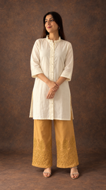 Women's Lakhnavi Handcrafted Cotton Chikankari Top And Palazzo Set - HONC01678