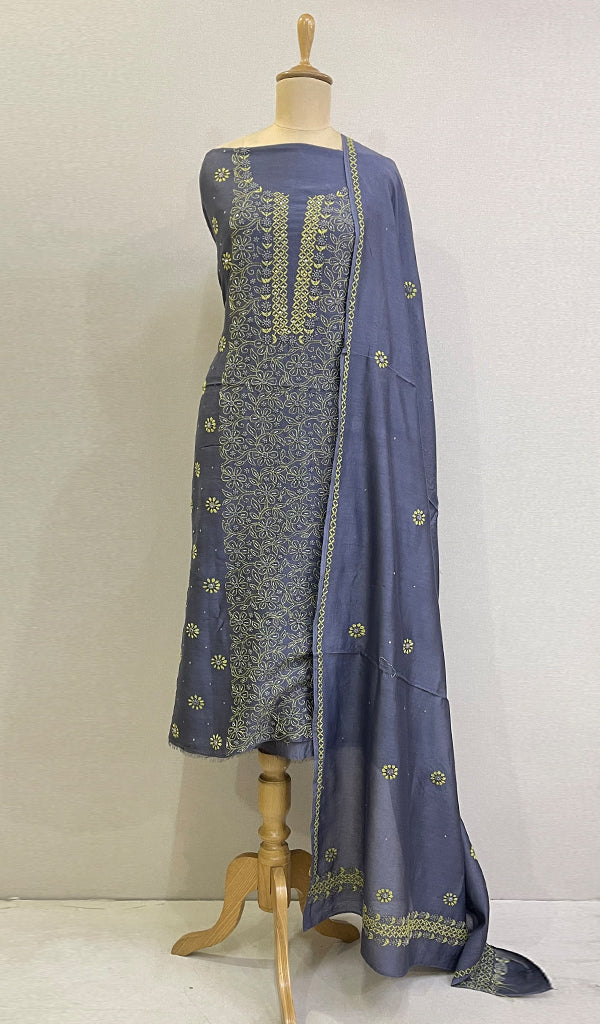 Women's Lakhnavi Handcrafted Chanderi Silk Chikankari Full Suit - HONC077303