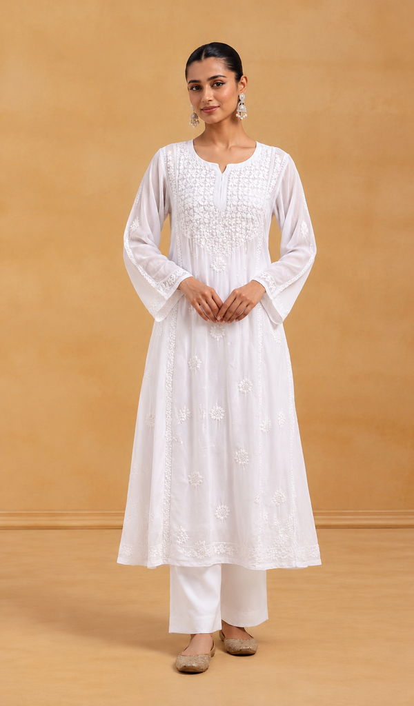 Women's Lucknowi Handcrafted Modal Cotton  Chikankari Kurti - HONC0151549