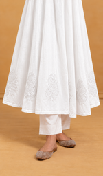 Women's Lucknowi Handcrafted Mul Cotton Chikankari Anarkali Dress- HONC0151137