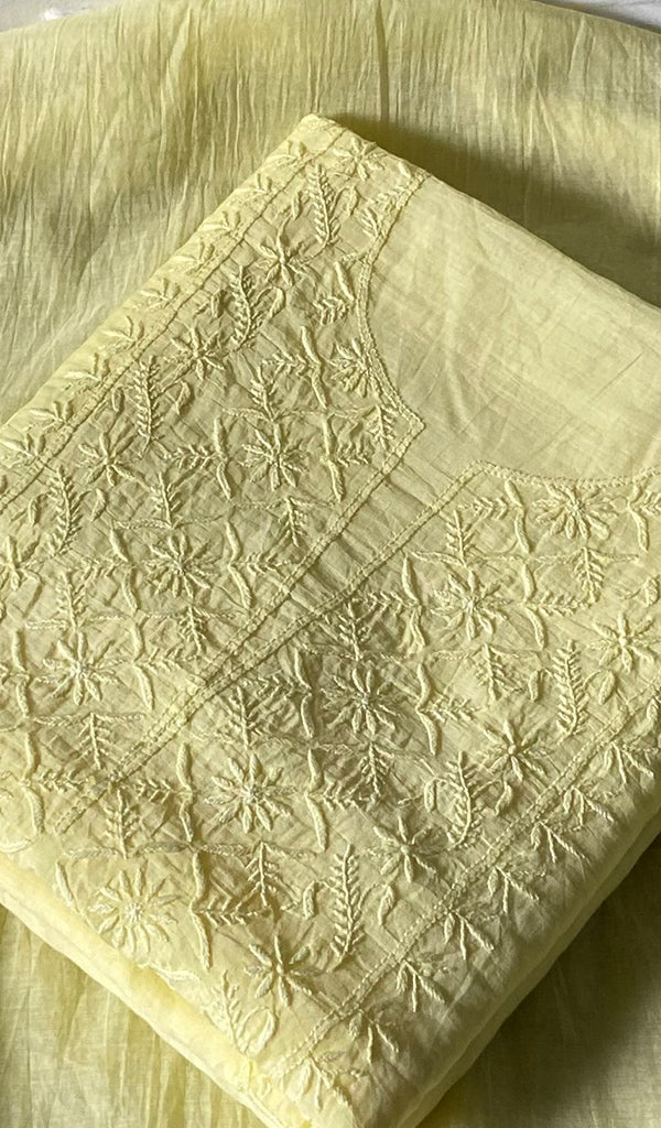 Pure Mul Chanderi Chikankari 3 Pc Unstitched Suit Set