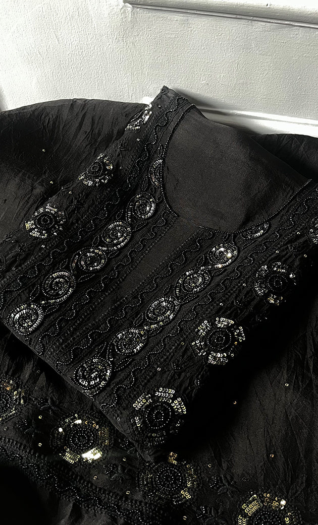 Women's Lakhnavi Handcrafted Pure Organza Chikankari Unstitched Kurta And Dupatta Set- HONC0328889