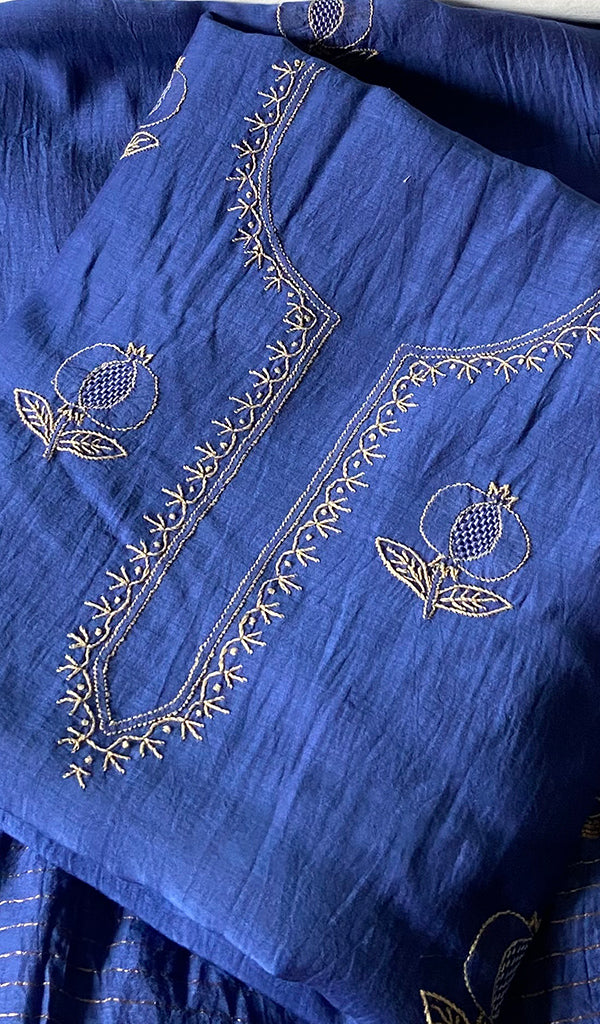 ‹› Women's Lakhnavi Handcrafted Mul Chanderi Unstitched Chikankari Full Suit Material - HONC0345266
