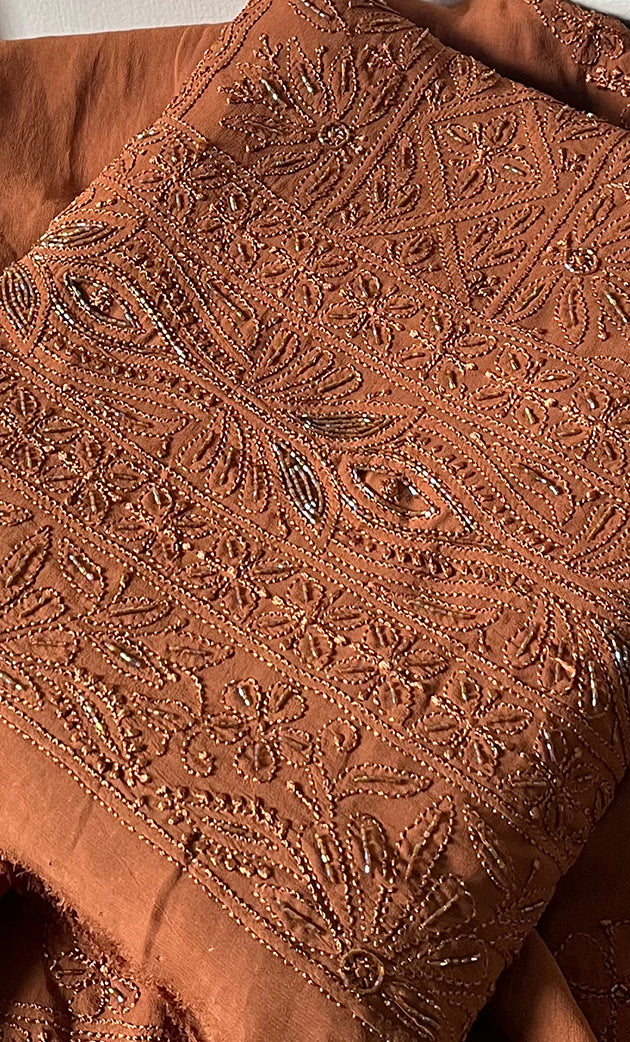 Women's Lucknowi Handcrafted Viscose Georgette Unstitched Chikankari Suit Material - HONC0325140