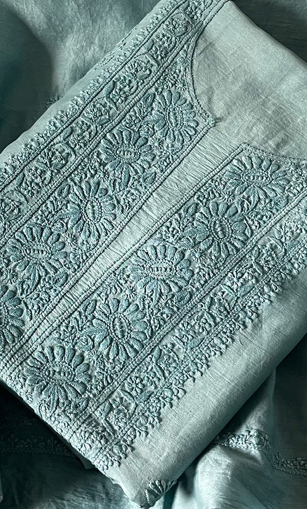 Women's Lucknowi Handcrafted Chanderi Silk Chikankari Full Suit Material - HONC0322712